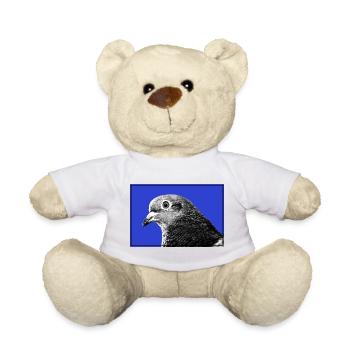 Portrait de pigeon sur Electric Blue - Nounours - blanc - Devant