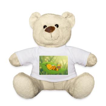 Abeille rêveuse sur une feuille avec du miel - Nounours - blanc - Devant