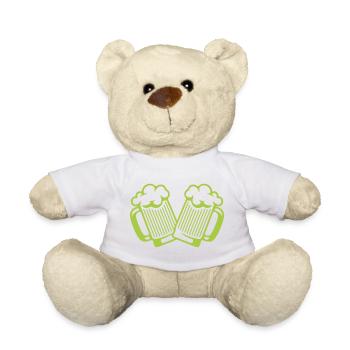 Zwei Bierkrüge Stoßen – Neon Grün - Teddy - Weiß - Vorne
