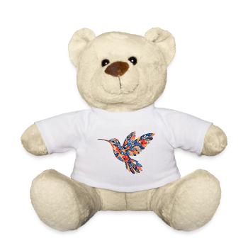 Hummingbird with flower pattern - Teddy Bear - white - Front