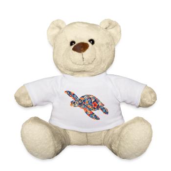 Patchwork Turtle Floral Pattern - Teddy Bear - white - Front