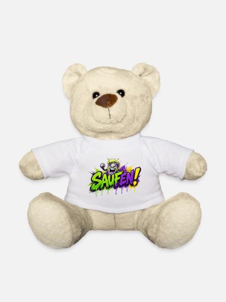 Saufen Neon Graffiti Bierkan - Teddy - Weiß