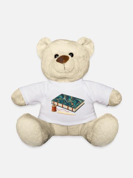 Handgebundenes marmoriertes Journal und Leinenfaden - Teddy - Weiß