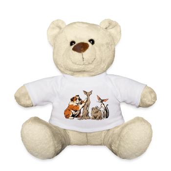 Bulldogge und Katze beim Bildhauern - Teddy - Weiß - Vorne