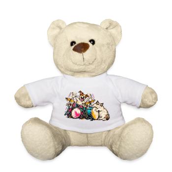 Ragdoll und Jack Russell spielen Schlagzeug – Musi - Teddy - Weiß - Vorne
