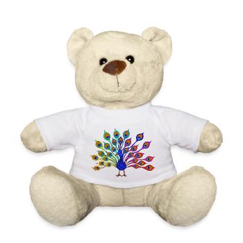 colorful peacock - Teddy Bear - white - Front