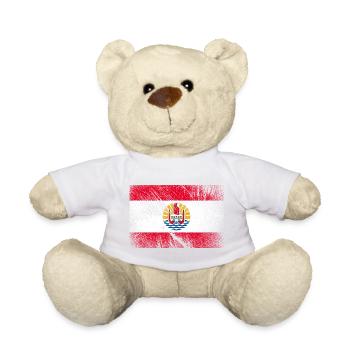Drapeau de la Polynésie française - Vintage Grunge - Nounours - blanc - Devant