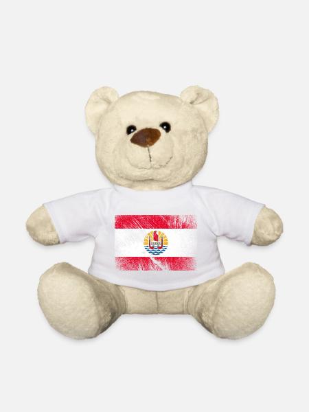Drapeau de la Polynésie française - Vintage Grunge - Nounours - blanc