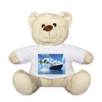 Kreuzfahrtschiff und einsame Insel mit Palmen - Teddy - Weiß - Vorne