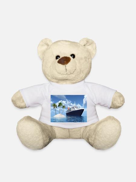 Kreuzfahrtschiff und einsame Insel mit Palmen - Teddy - Weiß