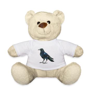 Raven crow with slightly bluish green feathers - Teddy Bear - white - Front