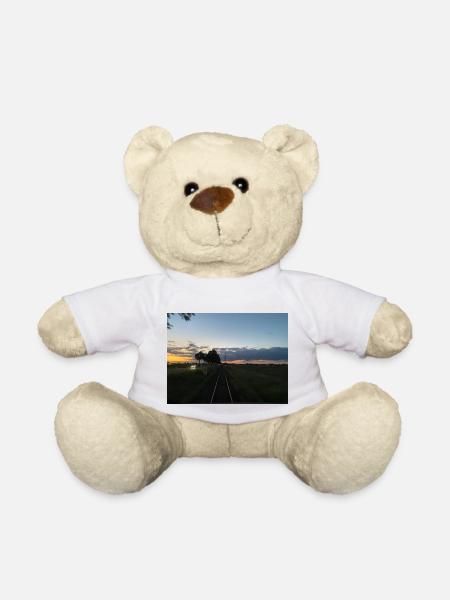 Eisenbahn fährt in den Sonnenuntergang - Teddy - Weiß
