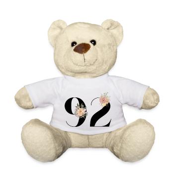 92e anniversaire fleuris (Cadeau de 92 ans) - Nounours - blanc - Devant