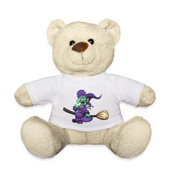 Sorcière folle qui rit sur le balai - Nounours - blanc - Devant