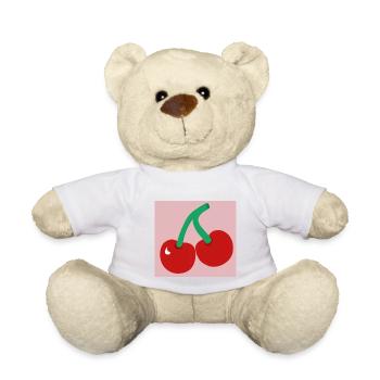 Cherries in a pink square - Teddy Bear - white - Front
