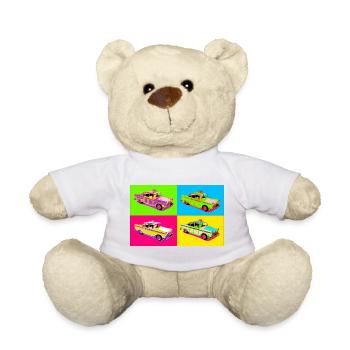 Taxi Pop Art Vier-Farben - Teddy - Weiß - Vorne