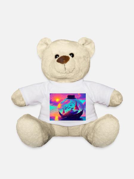 Ship in the round bottle colorful - Teddy Bear - white