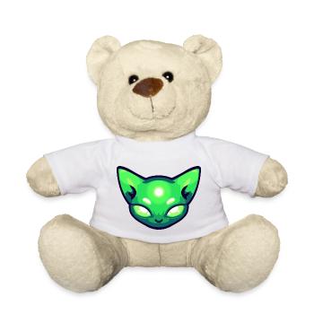 Alien Cat Cat Head Green - Teddy Bear - white - Front