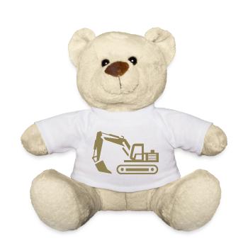Excavator Contours: Silhouette of a Construction Equipment Operator - Teddy Bear - white - Front