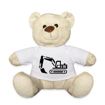 Excavator Contours: Silhouette of a Construction Equipment Operator - Teddy Bear - white - Front