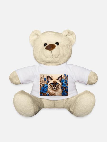 Katzenblaue Blumen - Teddy - Weiß