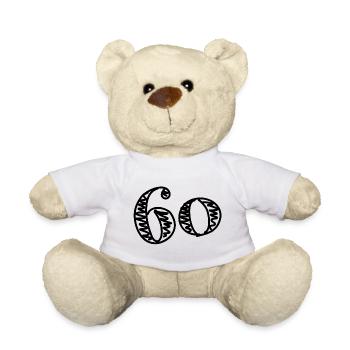 60. 60 YEARS. 60th ANNIVERSARY. 60TH BIRTHDAY. - Teddy Bear - white - Front