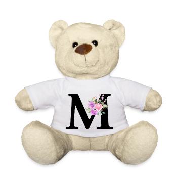 Lila Blumenbuchstabe m - Teddy - Weiß - Vorne