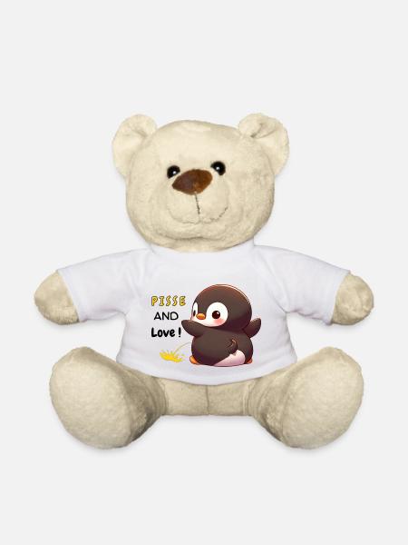 Humorvolle Ausdrücke "Pisse und Love Penguin" - Teddy - Weiß