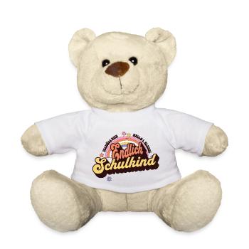 Endlich Schulkind - Fröhlicher Retro Regenbogen - Teddy - Weiß - Vorne