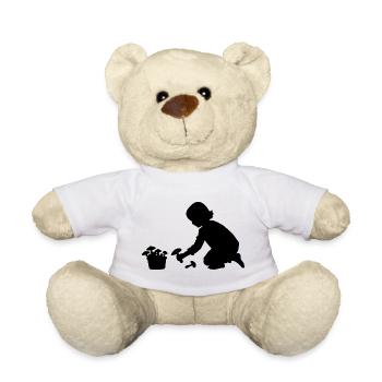 Charmante silhouette motif fille ramassant des champignons - Nounours - blanc - Devant