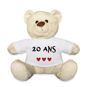 20. 20 ANS. 20e ANNIVERSAIRE. ANNIVERSAIRE 20 ANS. - Nounours - blanc - Devant