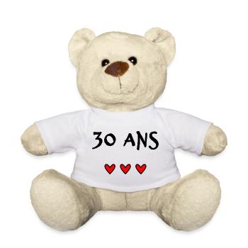 30. 30 ANS. 30e ANNIVERSAIRE. ANNIVERSAIRE 30 ANS. - Nounours - blanc - Devant