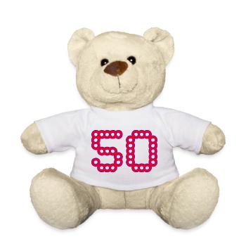 50. 50 ANS. 50e ANNIVERSAIRE. ANNIVERSAIRE 50 ANS. - Nounours - blanc - Devant