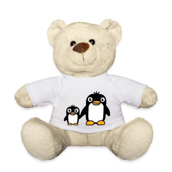 2 Pinguine Papa Mama Kind Baby Hände halten süß - Teddy - Weiß - Vorne