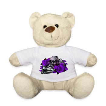 aufgeschlagenes Buch, Rosenblüten, Menschenschädel - Teddy - Weiß - Vorne