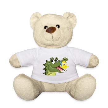 Crocodile and bird brushing their teeth – funny animals - Teddy Bear - white - Front