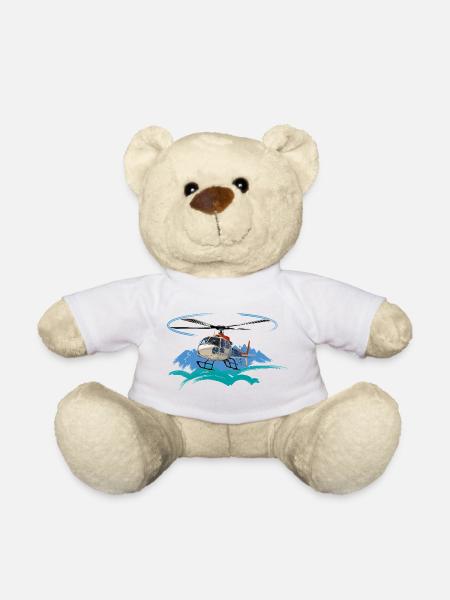 Helicopter approaching the mountains - Teddy Bear - white