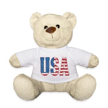 Patriotic USA Flag Distressed Print - Teddy Bear - white - Front