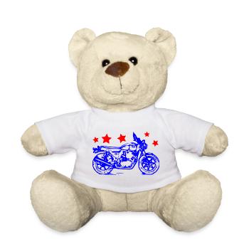 Blue Bike Line Art with Red Stars - Teddy Bear - white - Front