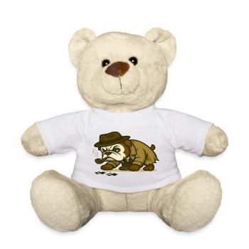 Detektiv Bulldog mit Rohr und Fußspuren - Teddy - Weiß - Vorne
