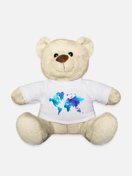 World Map Blue Dreams - Teddy Bear - white