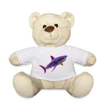 Neon Shark Glowing Cyberpunk Shark Graphic - Teddy Bear - white - Front