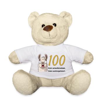 100th birthday – briefly frightened, then celebrated - Teddy Bear - white - Front
