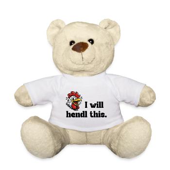 Je vais écouter ceci – Jeu de mots en demi-teinte au bureau - Nounours - blanc - Devant