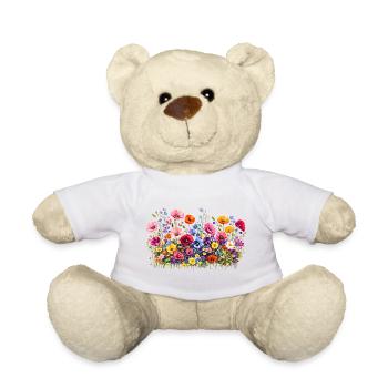Wildflowers meadow with natural watercolor flowers - Teddy Bear - white - Front