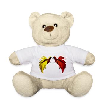 2 little birds of paradise yellow, red - Teddy Bear - white - Front