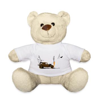 Vintage car and orange silhouette - Teddy Bear - white - Front