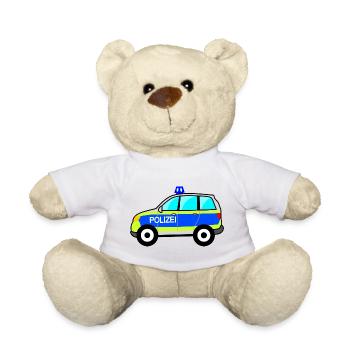 Polizeiauto, Polizei, deutsche Polizei, Blaulicht - Teddy - Weiß - Vorne