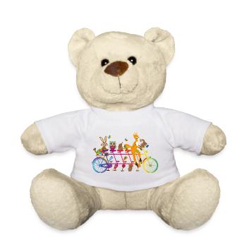 buntes Tandem Fahrrad mit bunten Tieren des Waldes - Teddy - Weiß - Vorne