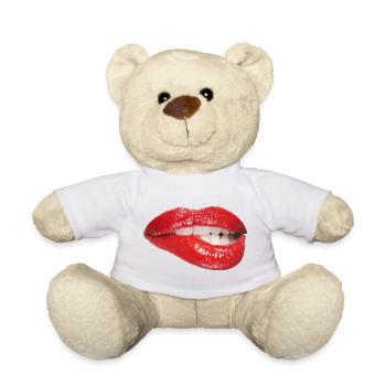 Crimson Lip Bite Pop Art - Teddy Bear - white - Front